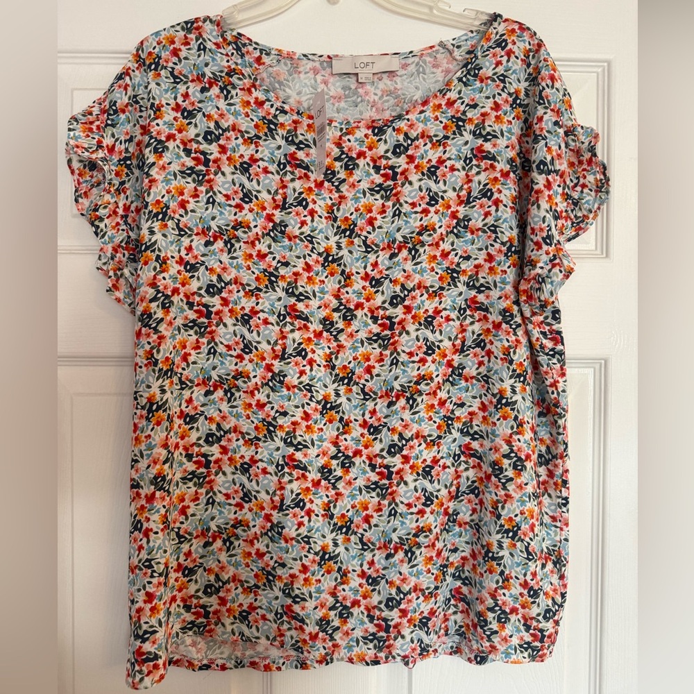 LOFT NWT Colorful Floral Short Sleeve Blouse